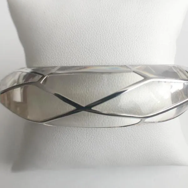 Round Acrylic Bangle with Rhodium Swirls