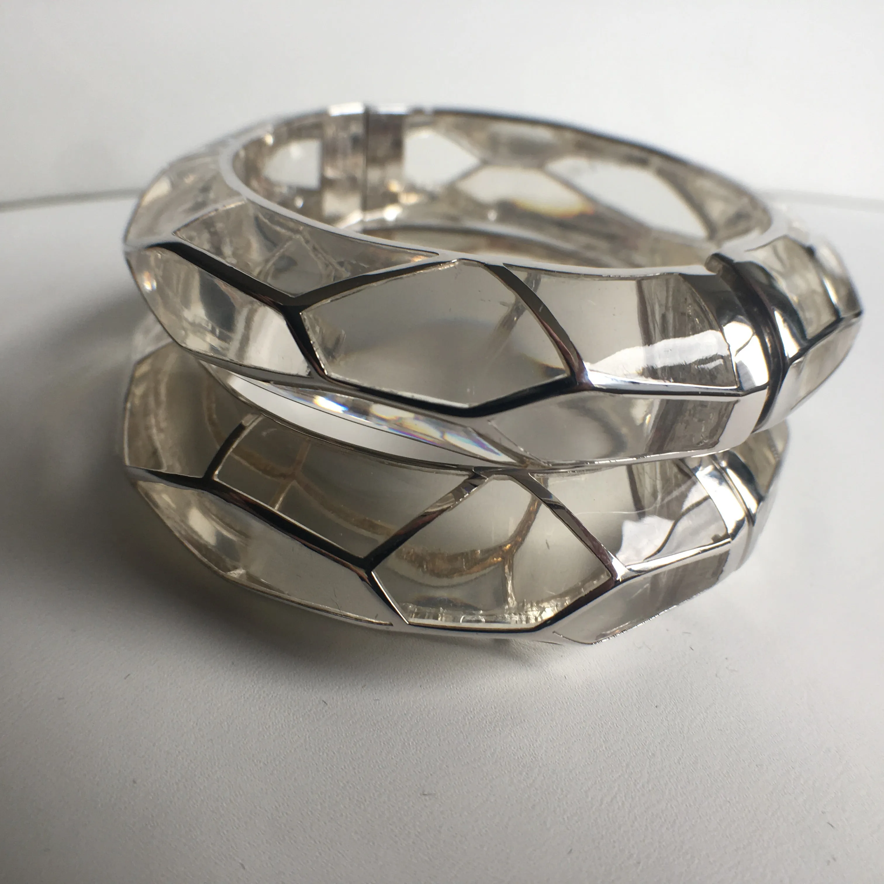 Round Acrylic Bangle with Rhodium Swirls