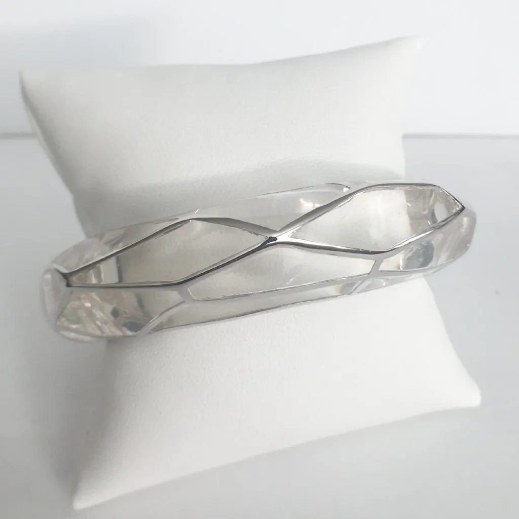 Round Acrylic Bangle with Rhodium Swirls