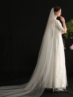 Roycebridal 2 Tiers Tulle Bridal Veils with Pearls Viniodress AC1306