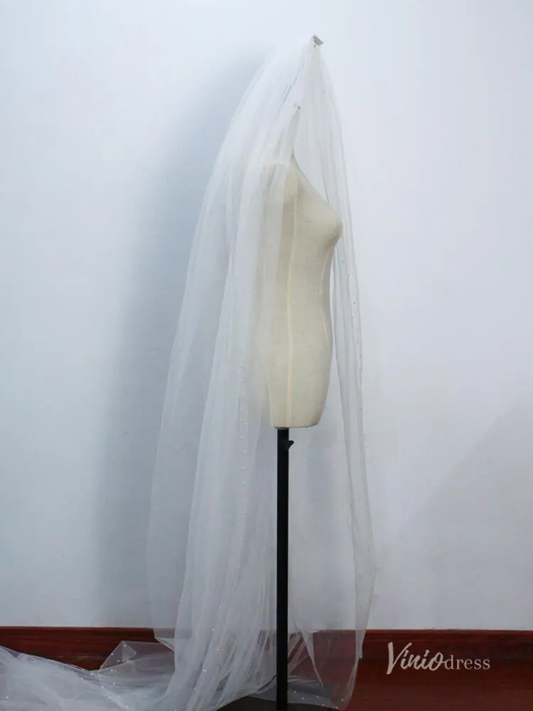 Roycebridal 2 Tiers Tulle Bridal Veils with Pearls Viniodress AC1306