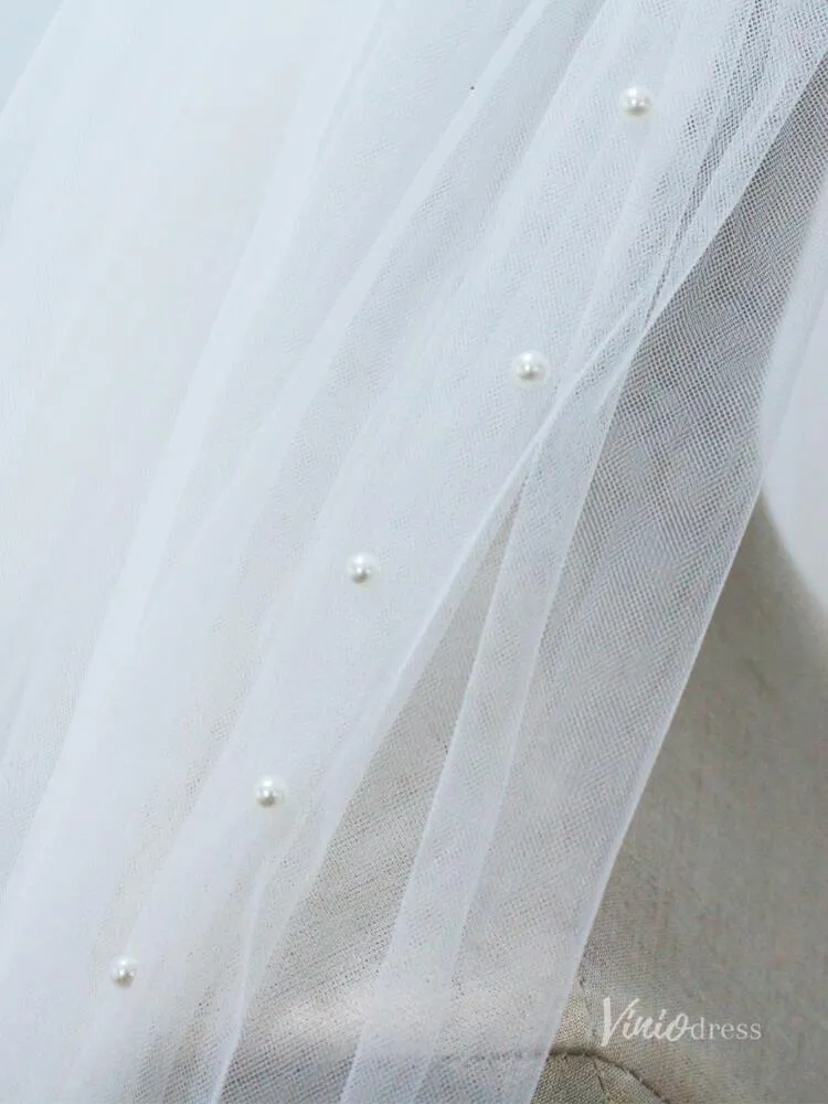 Roycebridal 2 Tiers Tulle Bridal Veils with Pearls Viniodress AC1306