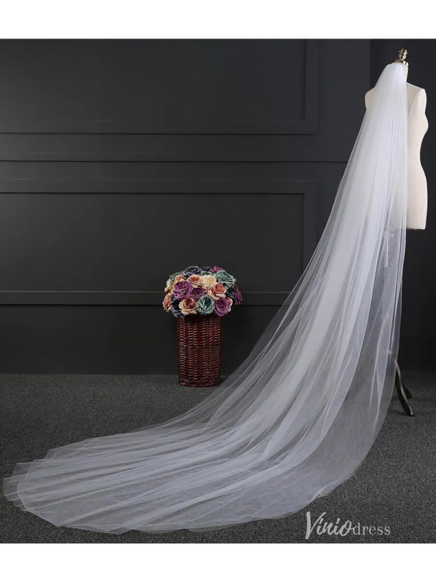 Roycebridal Simple 2 Tier Tulle Long Veil Viniodress