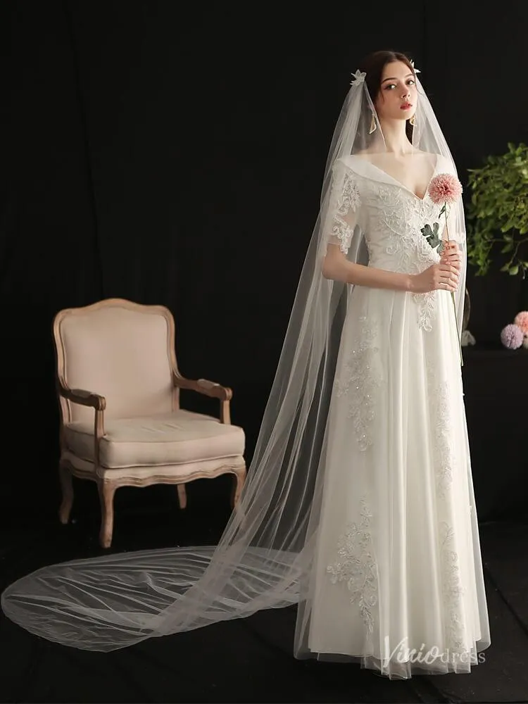 Roycebridal Simple Long Tulle Bridal Veil Viniodress AC1304
