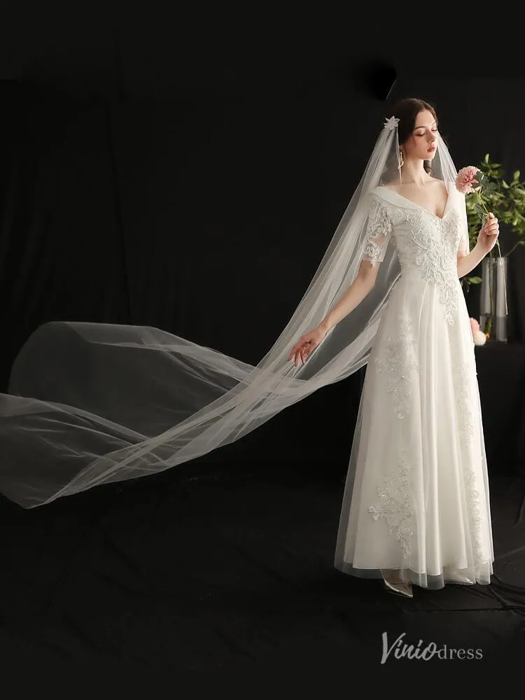 Roycebridal Simple Long Tulle Bridal Veil Viniodress AC1304