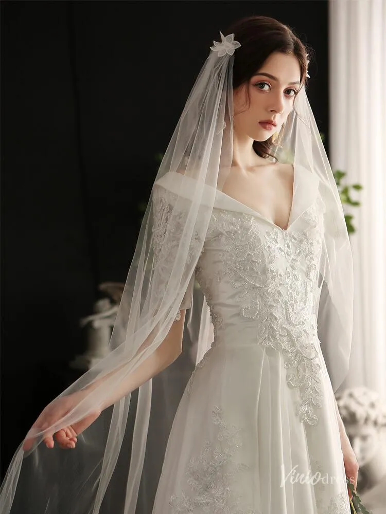Roycebridal Simple Long Tulle Bridal Veil Viniodress AC1304