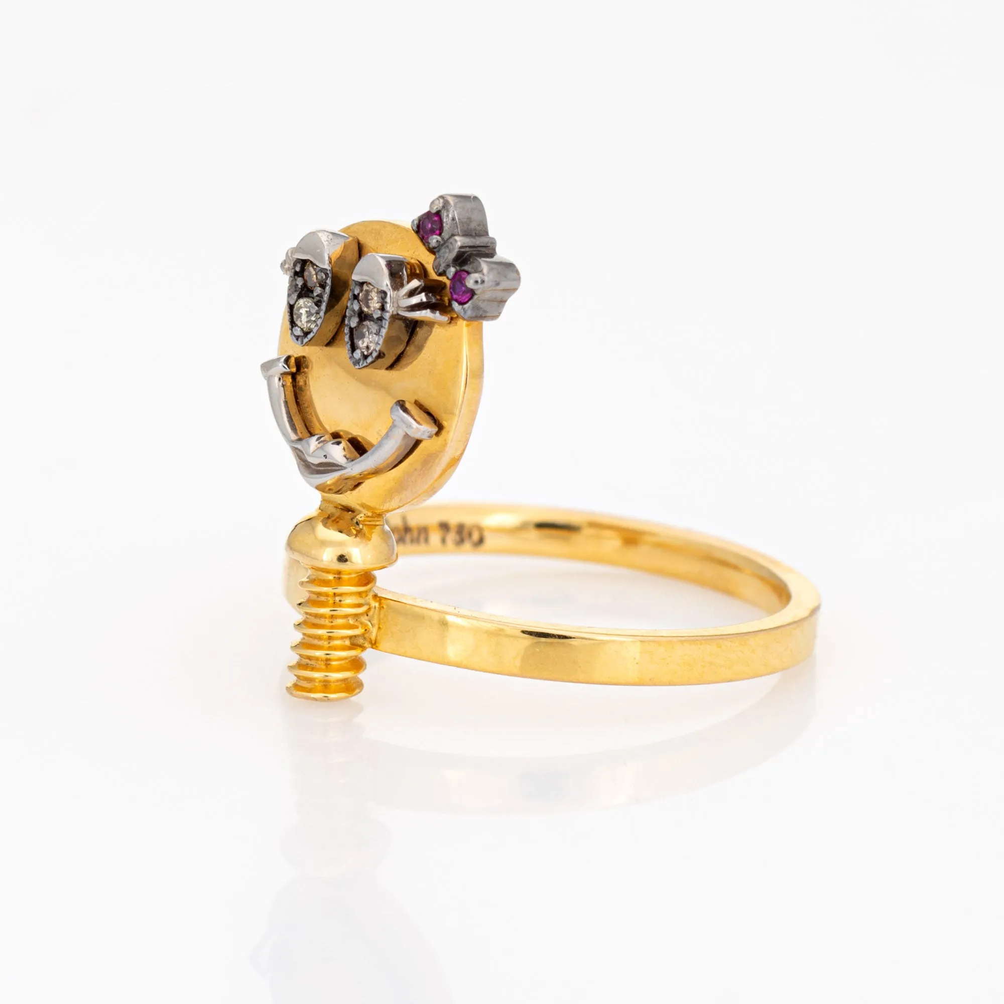 Sally Sohn Happy Face Ring Diamond Ruby Sz 5.25 Estate Fine Signed Jewelry