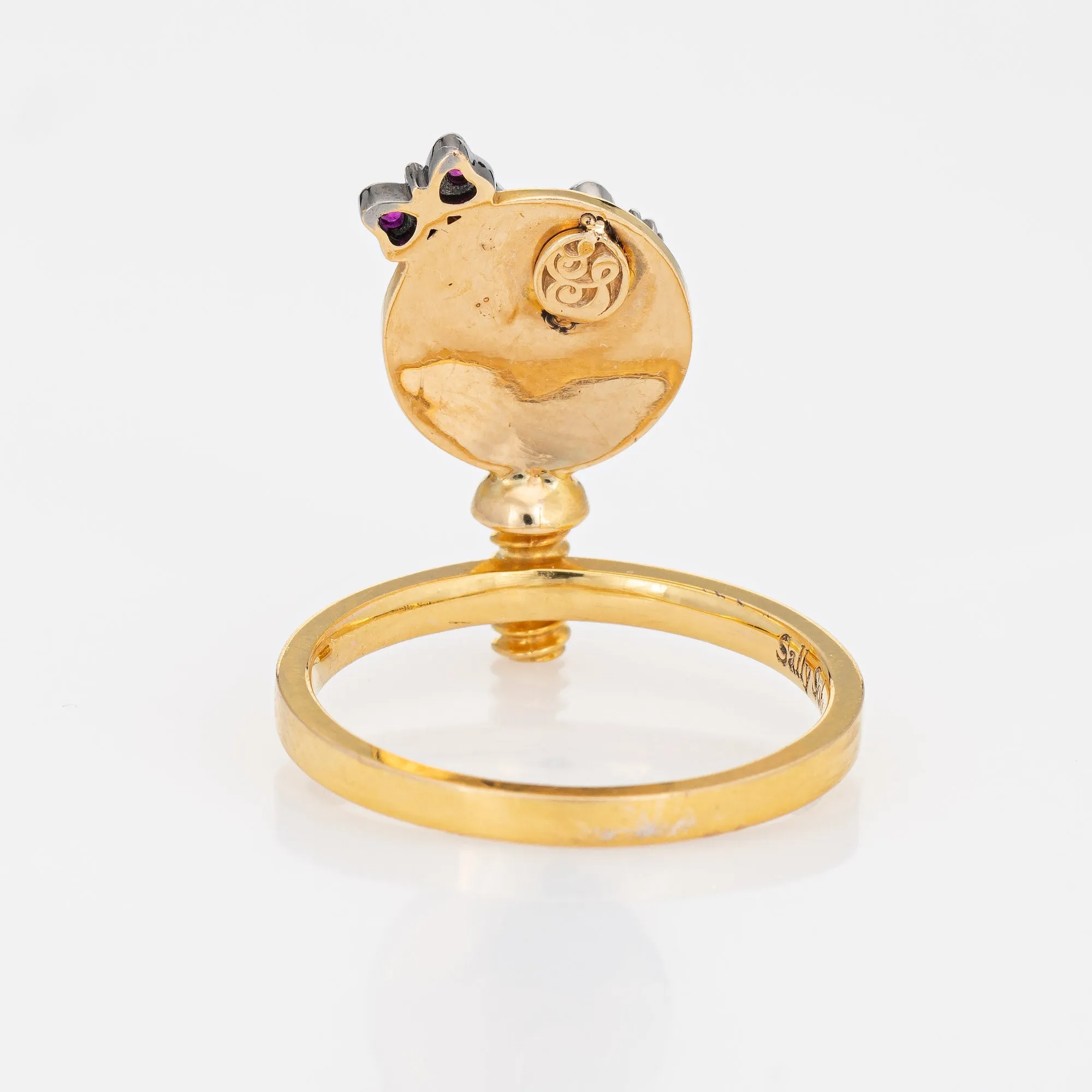 Sally Sohn Happy Face Ring Diamond Ruby Sz 5.25 Estate Fine Signed Jewelry