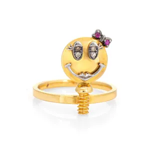 Sally Sohn Happy Face Ring Diamond Ruby Sz 5.25 Estate Fine Signed Jewelry