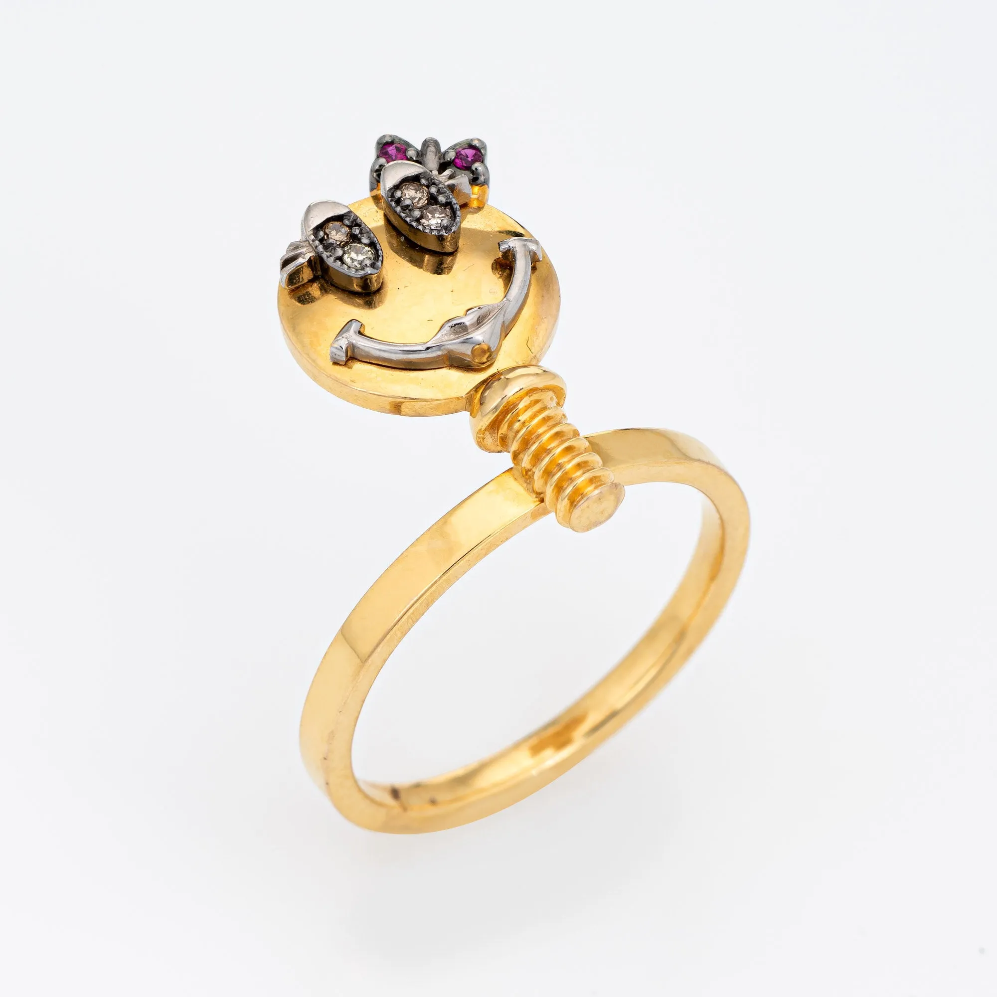 Sally Sohn Happy Face Ring Diamond Ruby Sz 5.25 Estate Fine Signed Jewelry
