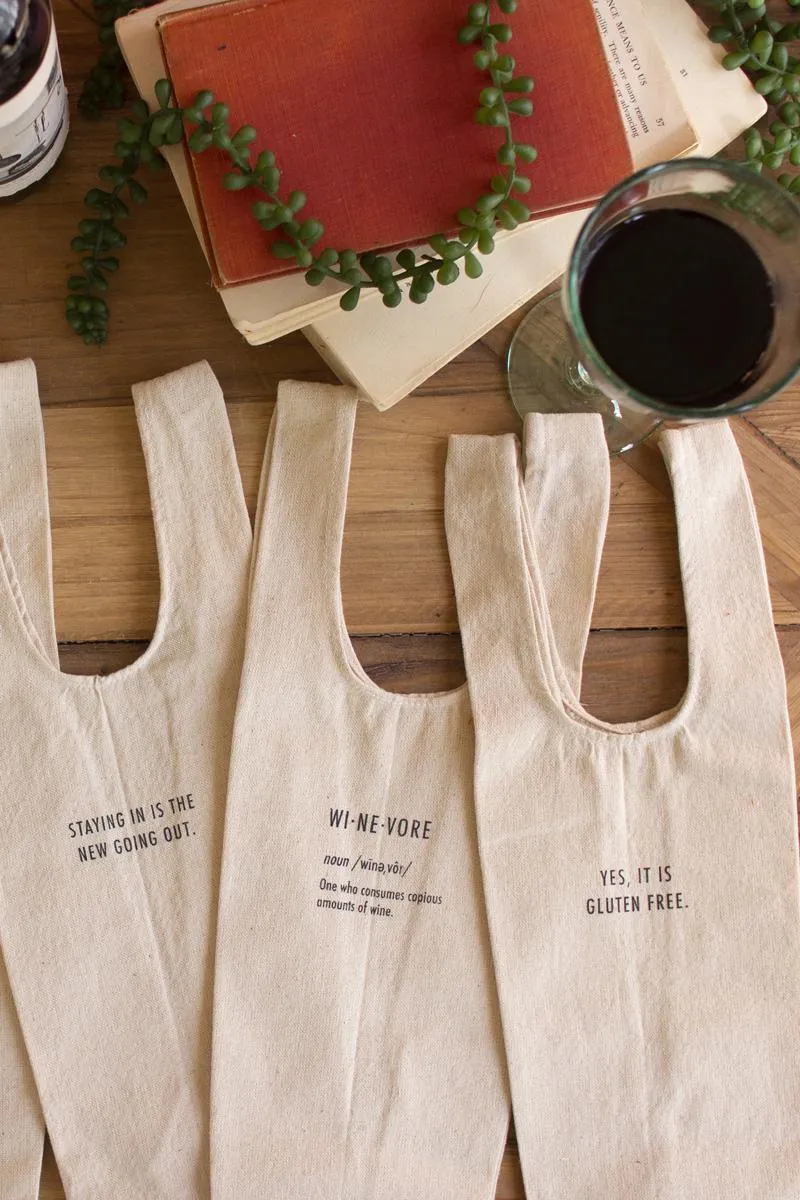 Set of 6 Wine Bags with Quirky Sayings (Pack of 2)