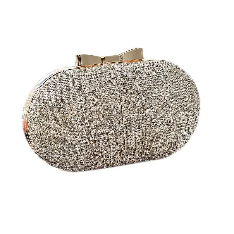 Shiny Golden Metal Bow Bridal Clutch Bag Wedding Handbag Chain Shoulder Bag