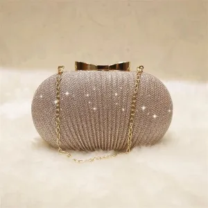 Shiny Golden Metal Bow Bridal Clutch Bag Wedding Handbag Chain Shoulder Bag