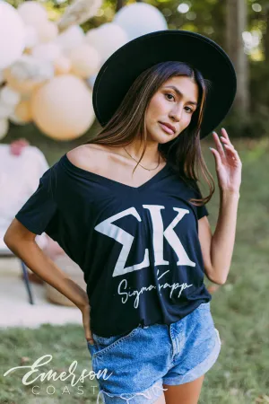 Sigma Kappa Simple Black Vneck Tee