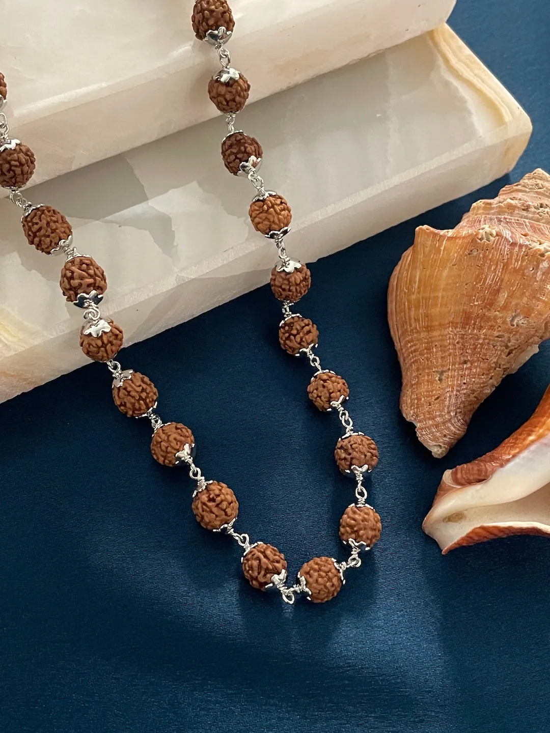 Silver Plated Simple Rudraksha Mala Necklace