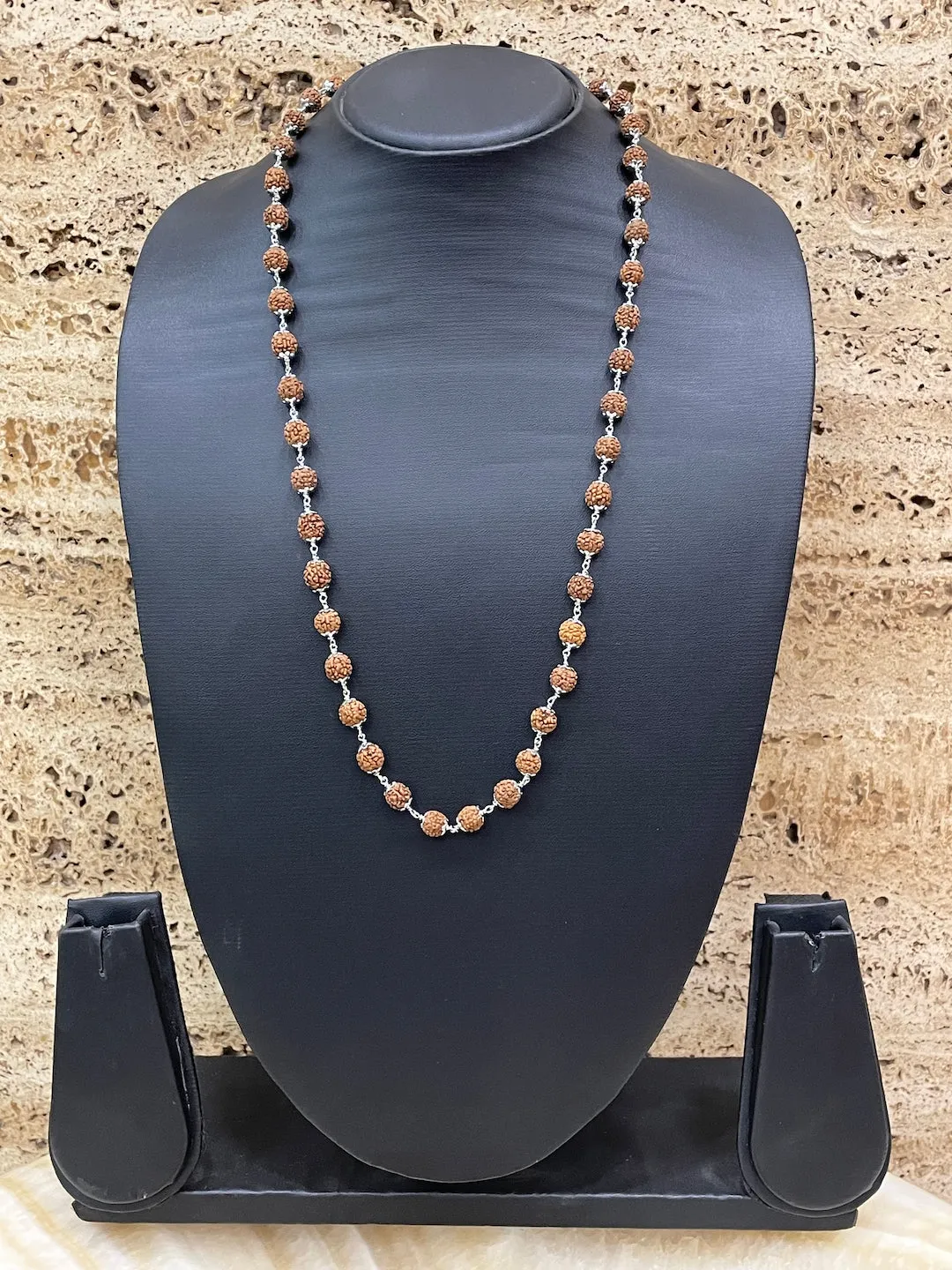 Silver Plated Simple Rudraksha Mala Necklace
