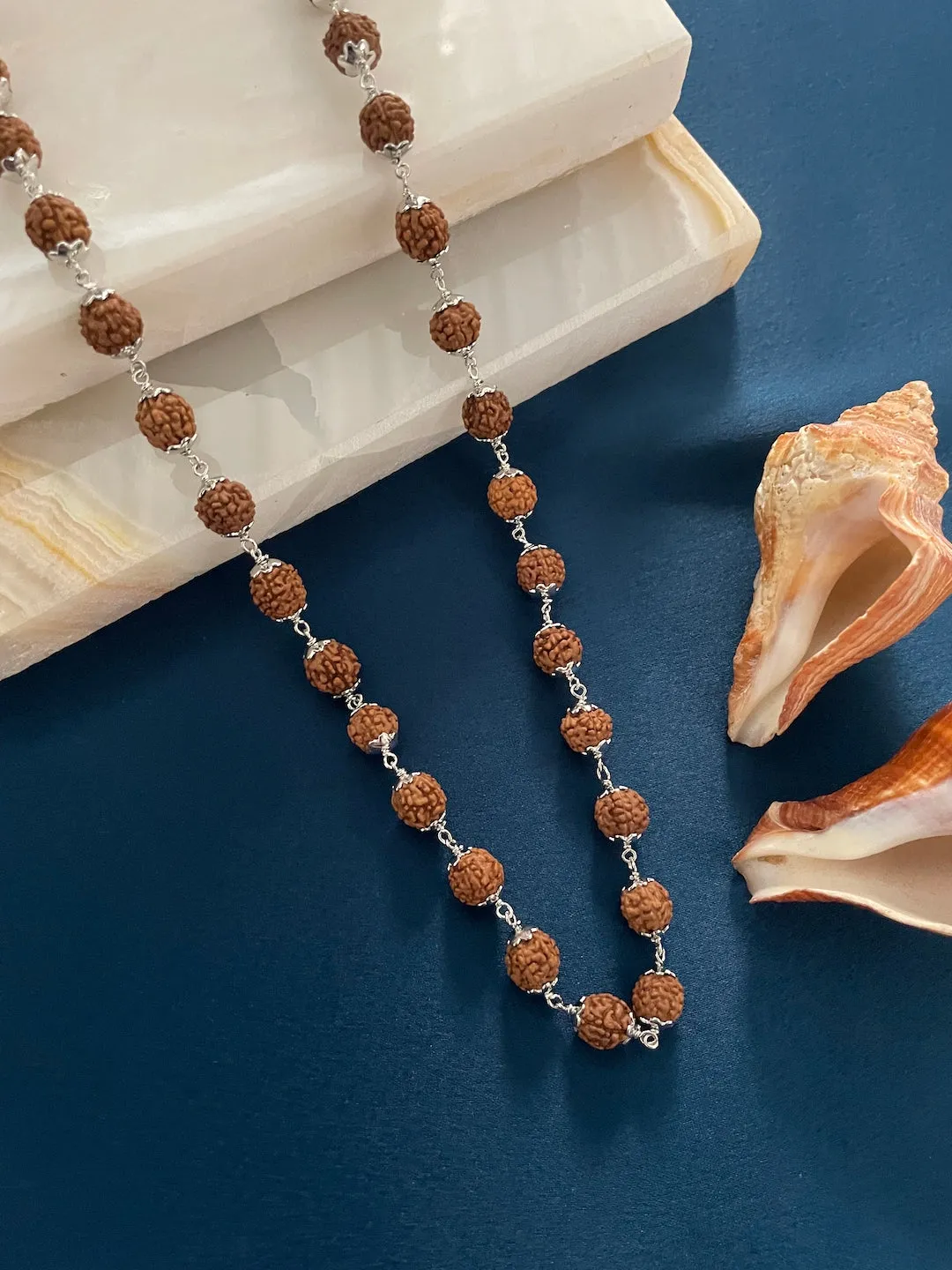 Silver Plated Simple Rudraksha Mala Necklace