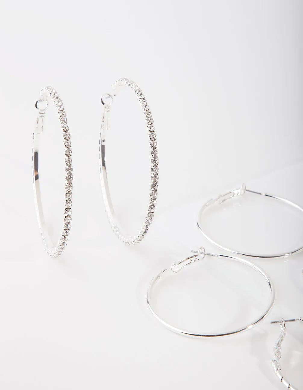 Silver Statement Diamante Earring Pack