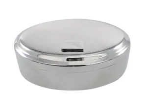 Silver Toned Etched Simple Modern Handgun Pendant Oval Trinket Jewelry Box