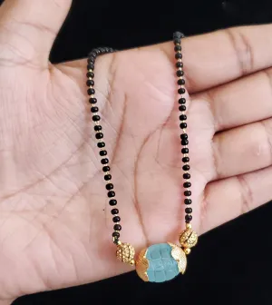 Simple Black Bead Chain A79 Aqua