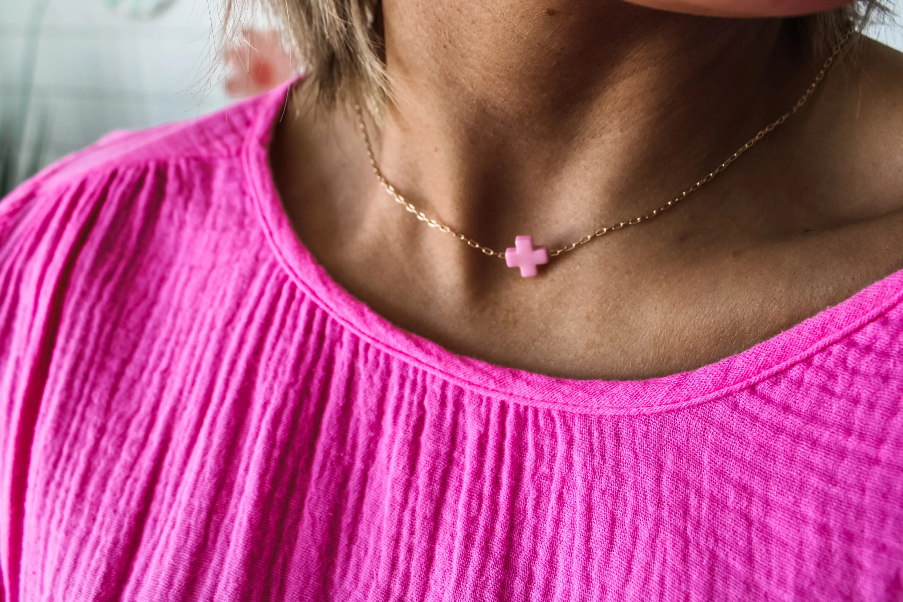 Simple Blessings Cross Necklace • Pink