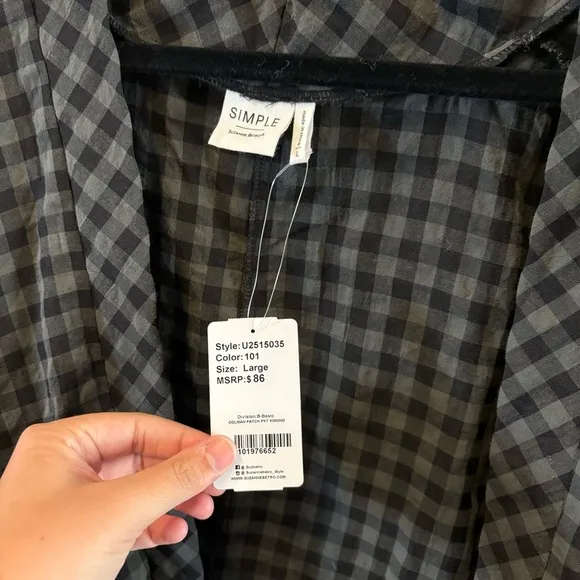 simple by suzanne betro dolman gingham print kimono (NWT)