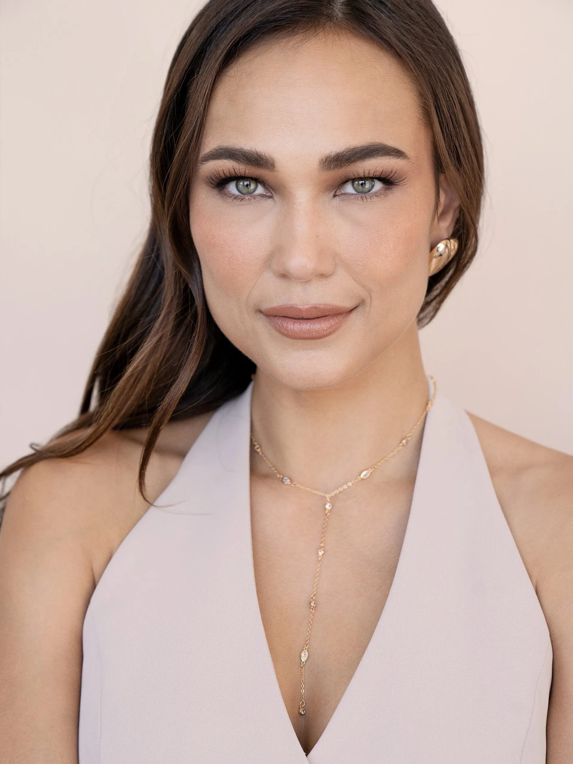 Simple Crystal Dot Lariat Necklace