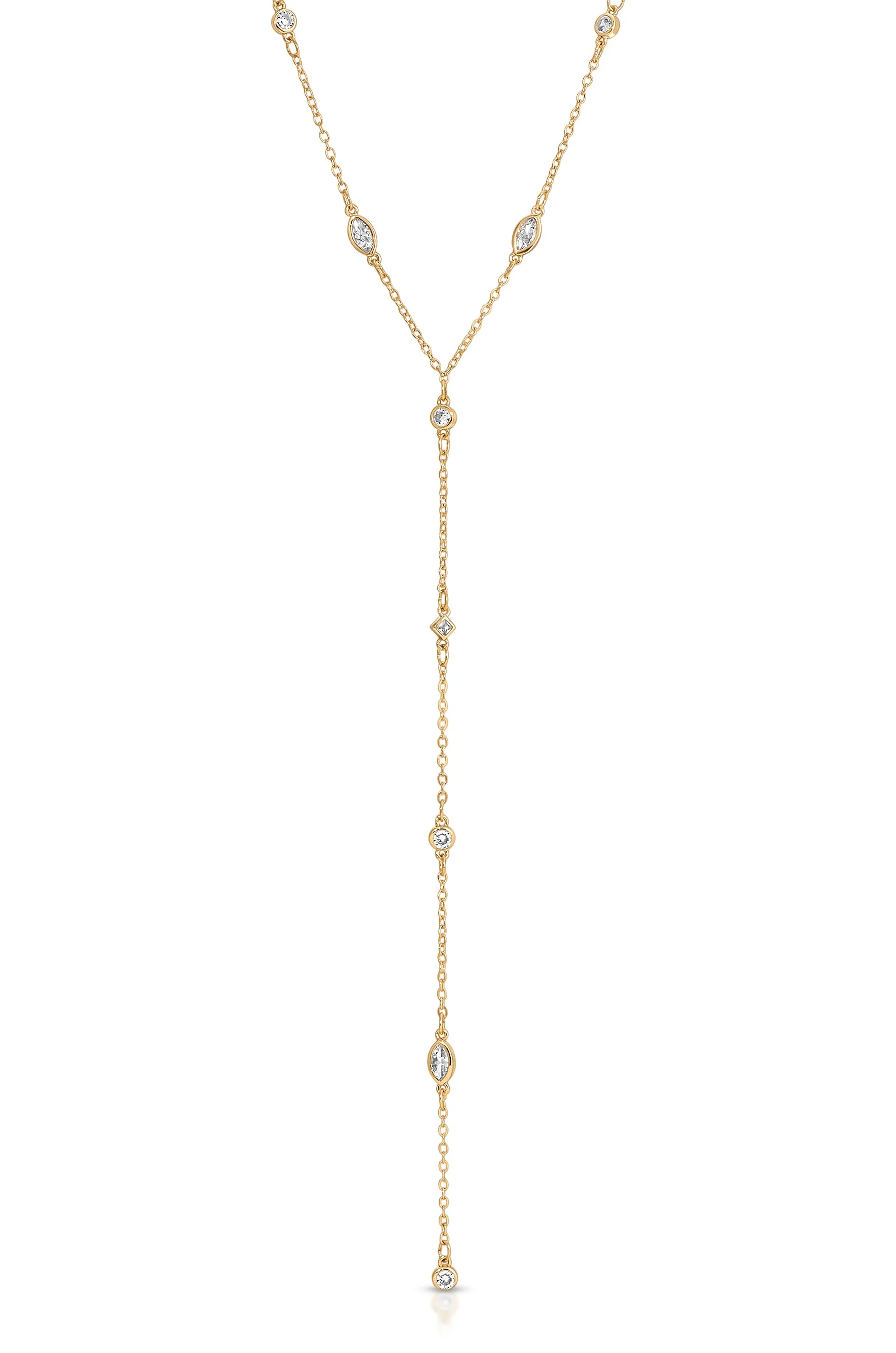 Simple Crystal Dot Lariat Necklace