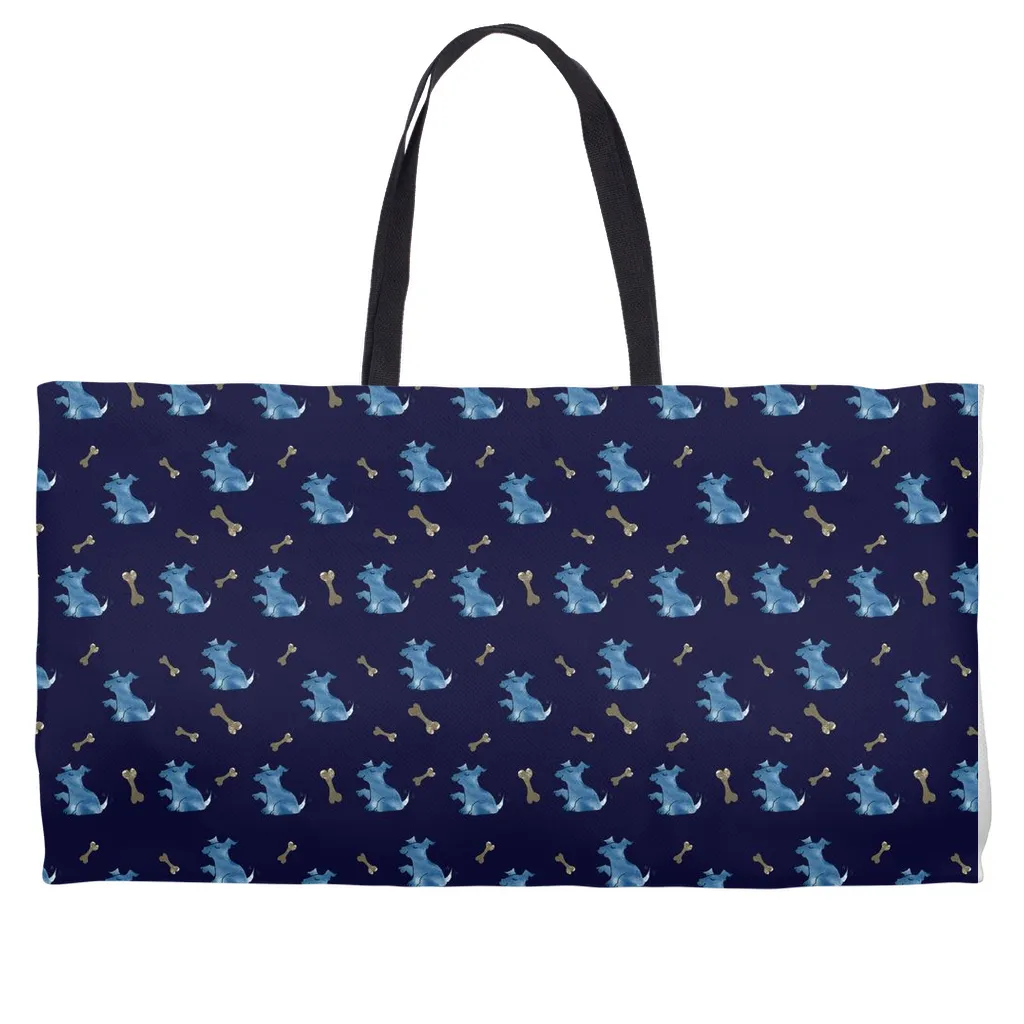 Simple Dog and Bone Pattern Weekender Tote (Dark Blue)