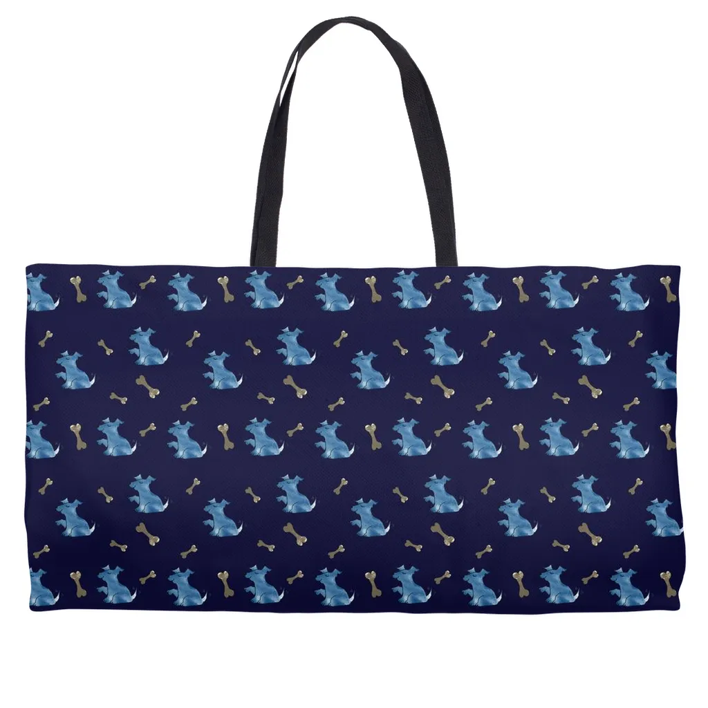 Simple Dog and Bone Pattern Weekender Tote (Dark Blue)