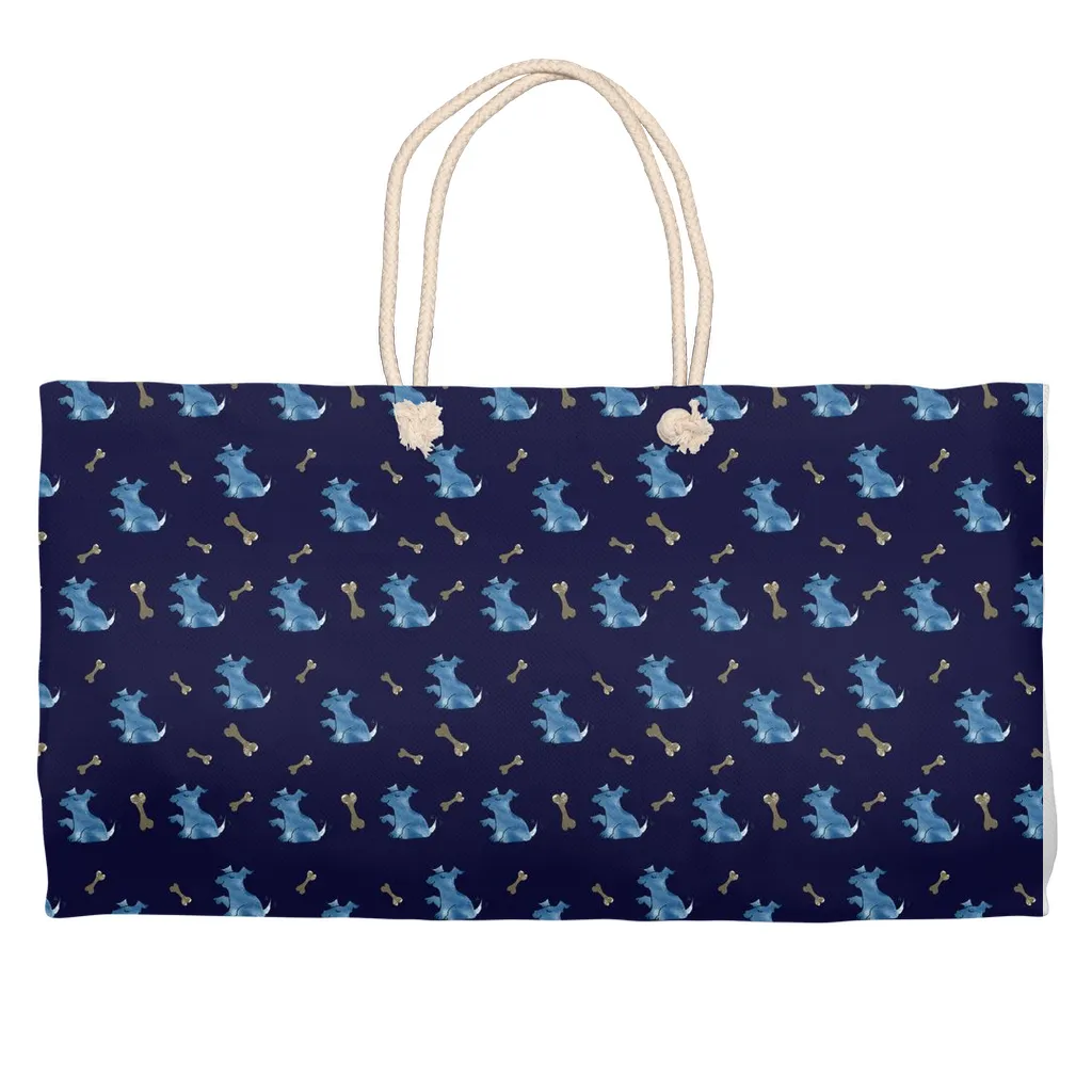 Simple Dog and Bone Pattern Weekender Tote (Dark Blue)