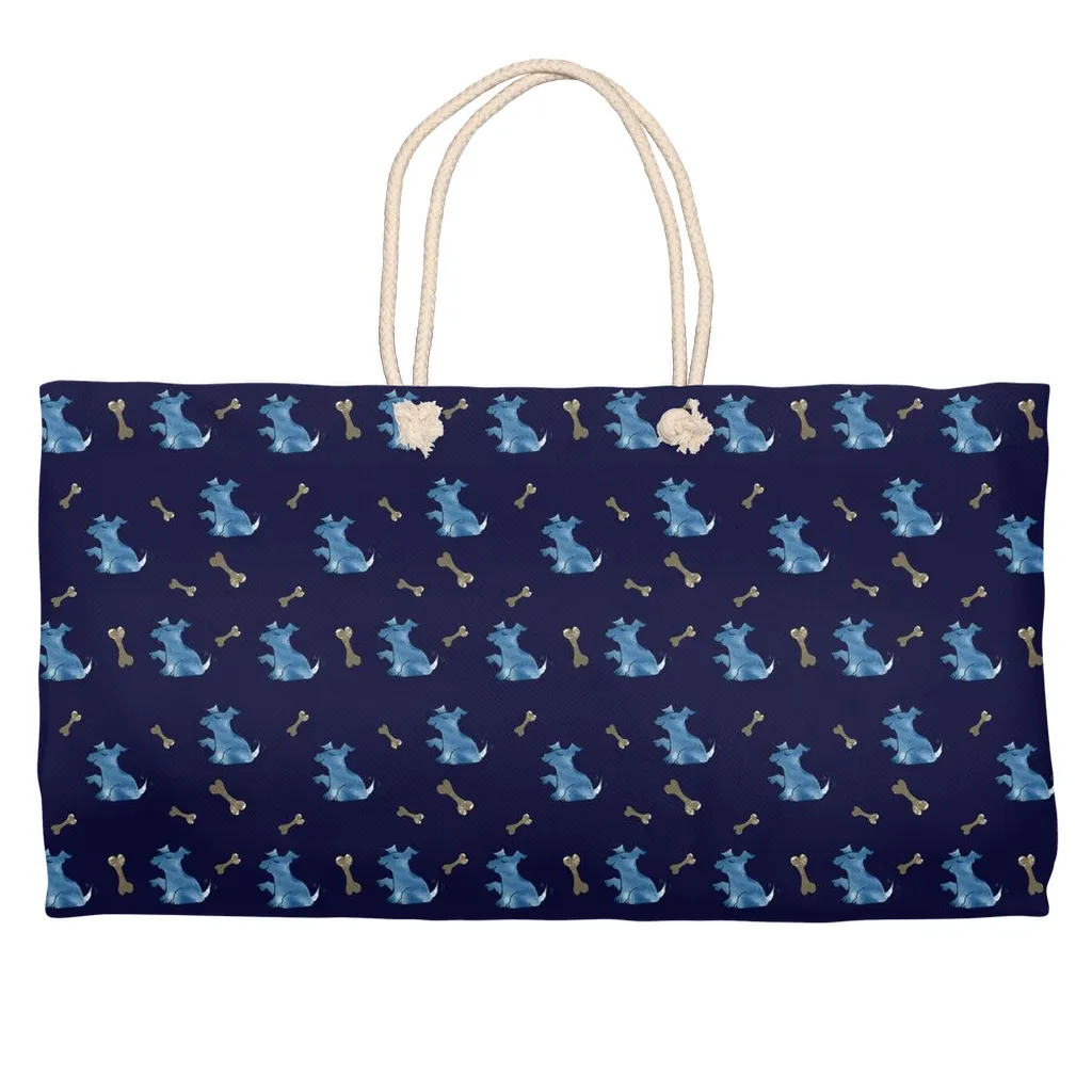 Simple Dog and Bone Pattern Weekender Tote (Dark Blue)