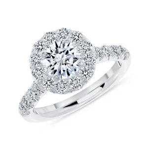 Simple Halo Half Way Pave Engagement Ring