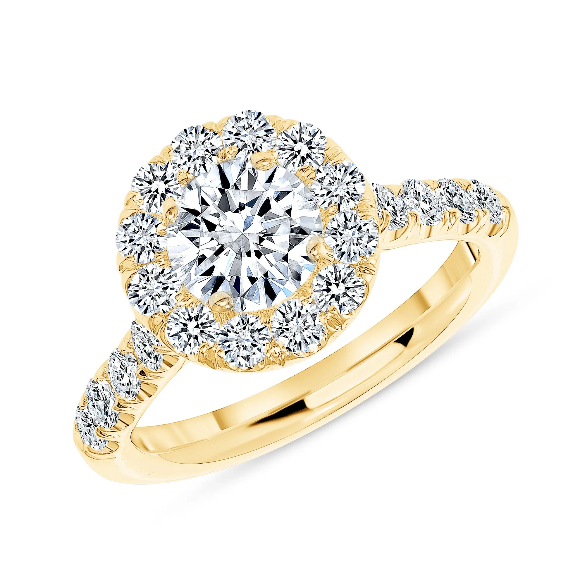 Simple Halo Half Way Pave Engagement Ring