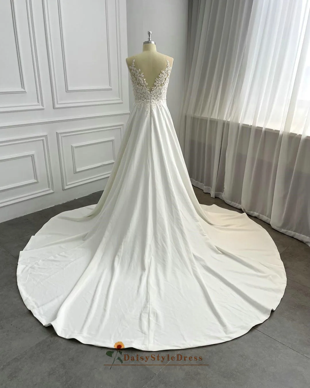 Simple Sheer Lace Summer Wedding Dress