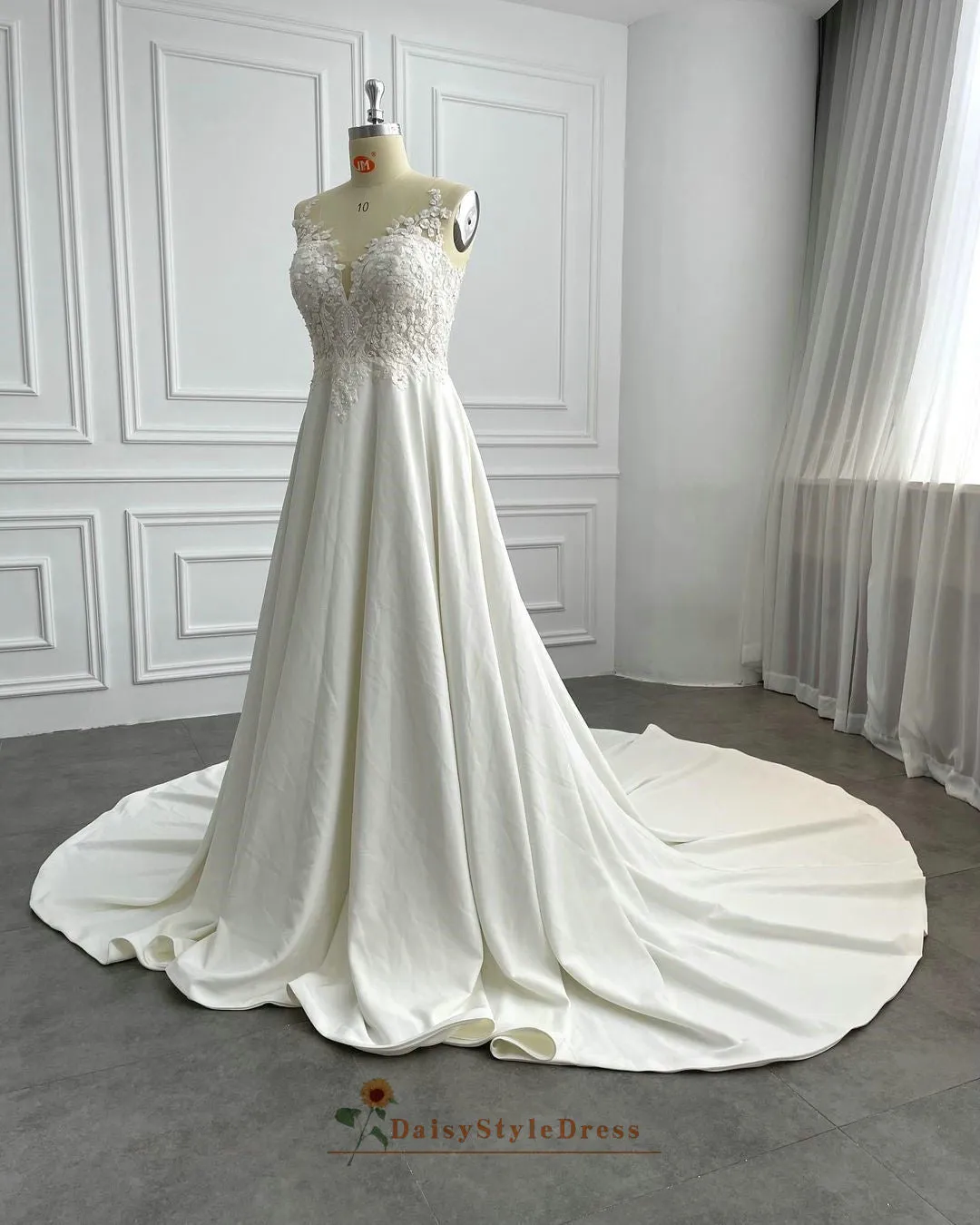 Simple Sheer Lace Summer Wedding Dress
