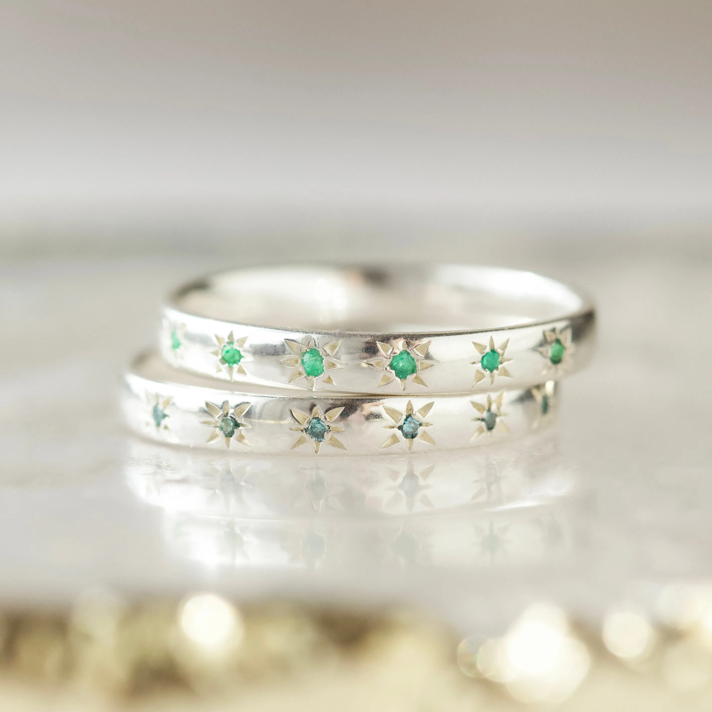 Simple Star Set Blue Diamond Band