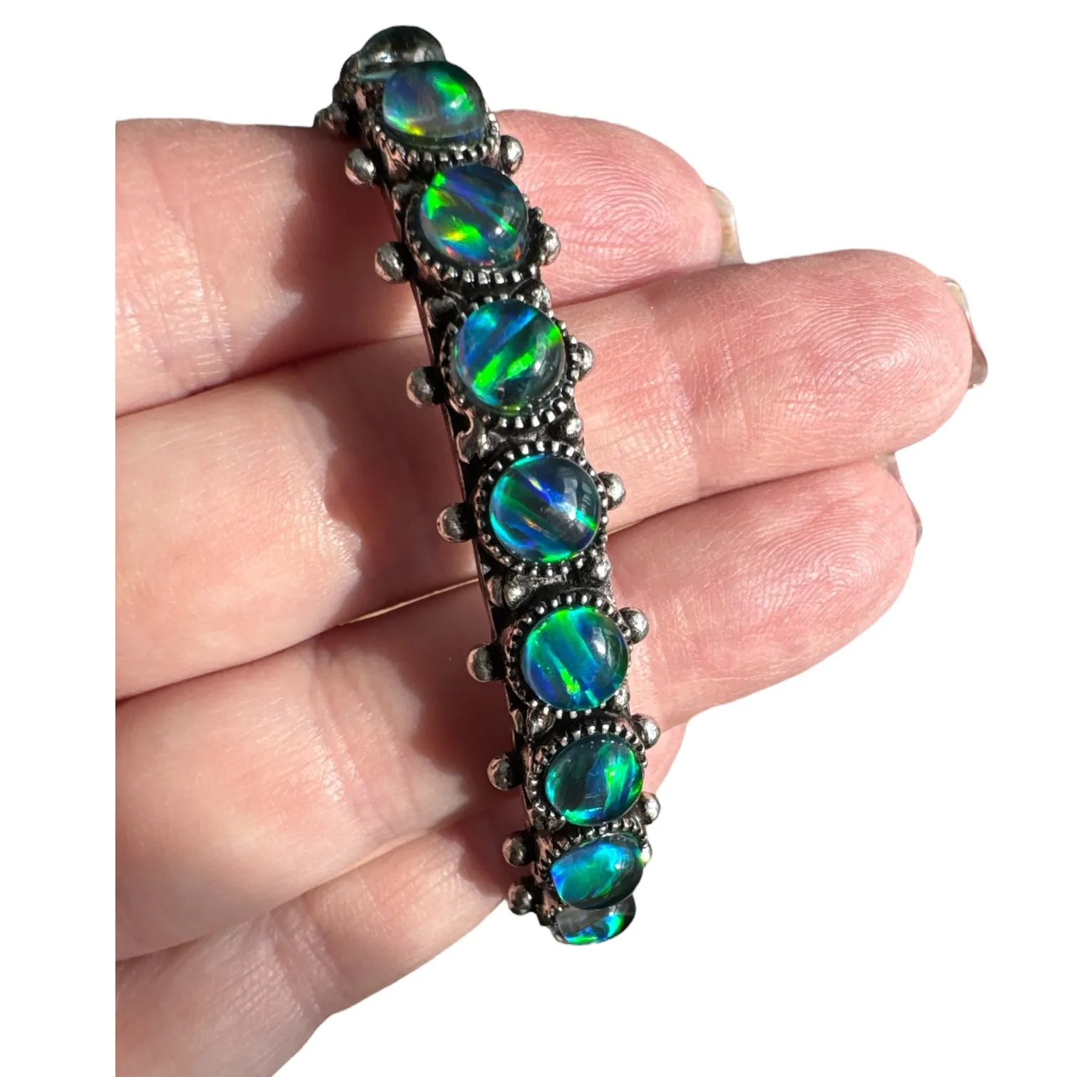 Small Aurora Opal Solid 925 Sterling Silver Cuff Bangle Bracelet