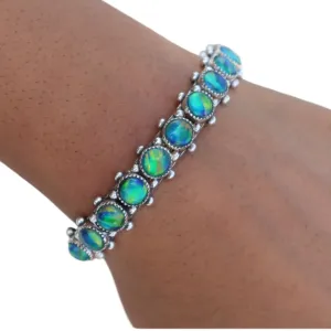 Small Aurora Opal Solid 925 Sterling Silver Cuff Bangle Bracelet