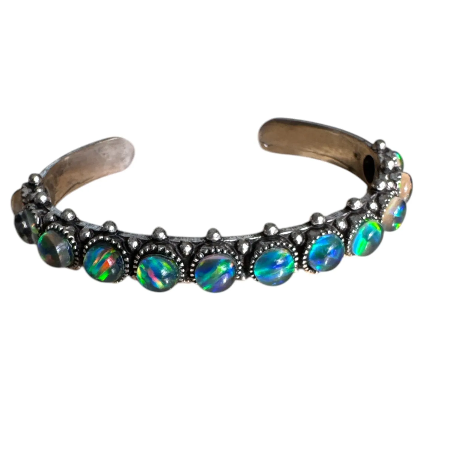 Small Aurora Opal Solid 925 Sterling Silver Cuff Bangle Bracelet
