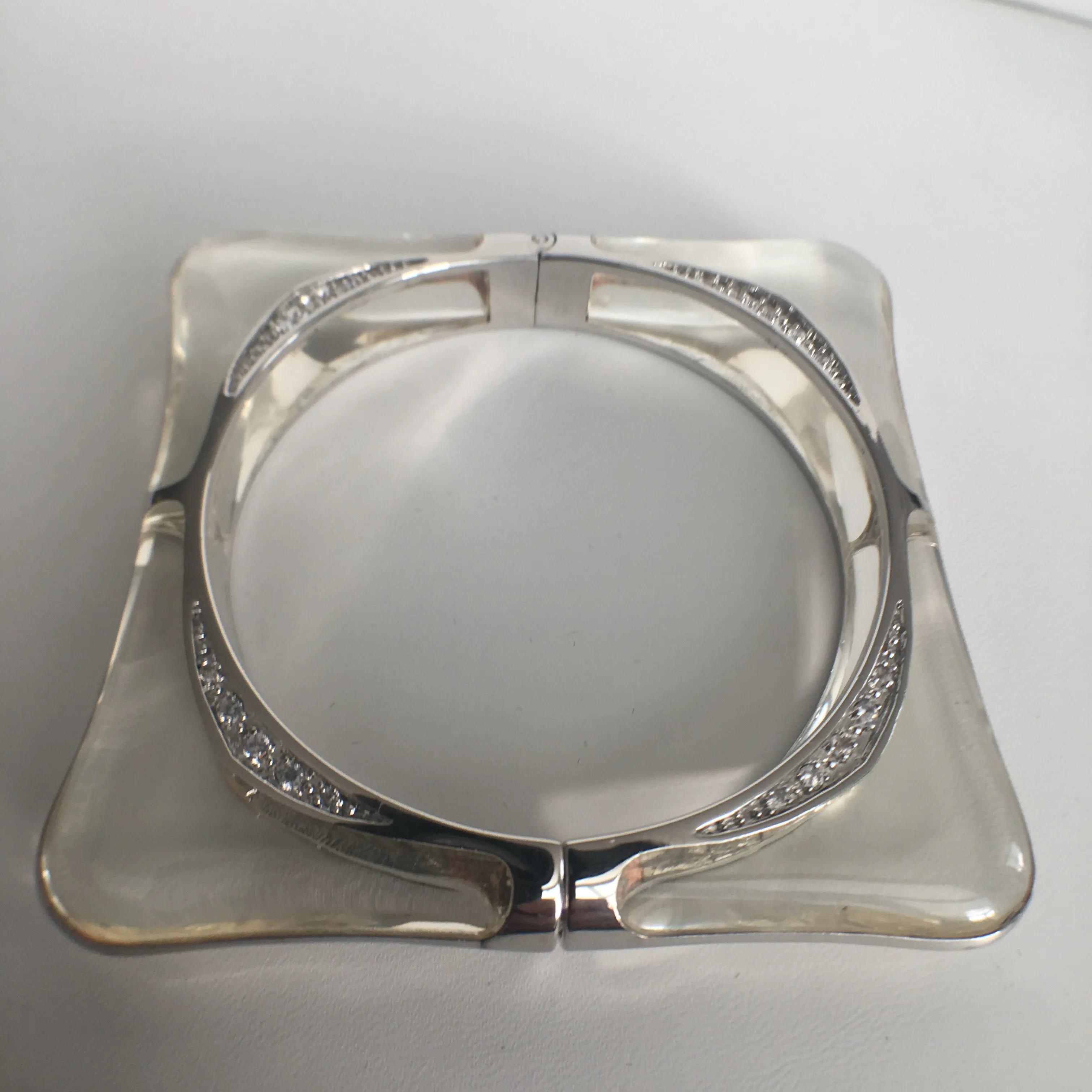 Square Acrylic Bangle with Rhodium Swirls