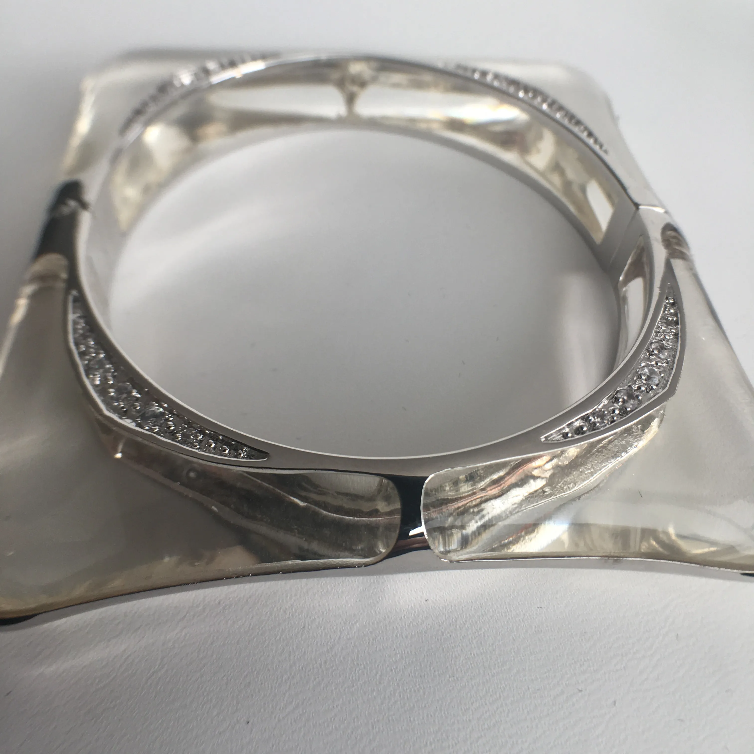 Square Acrylic Bangle with Rhodium Swirls