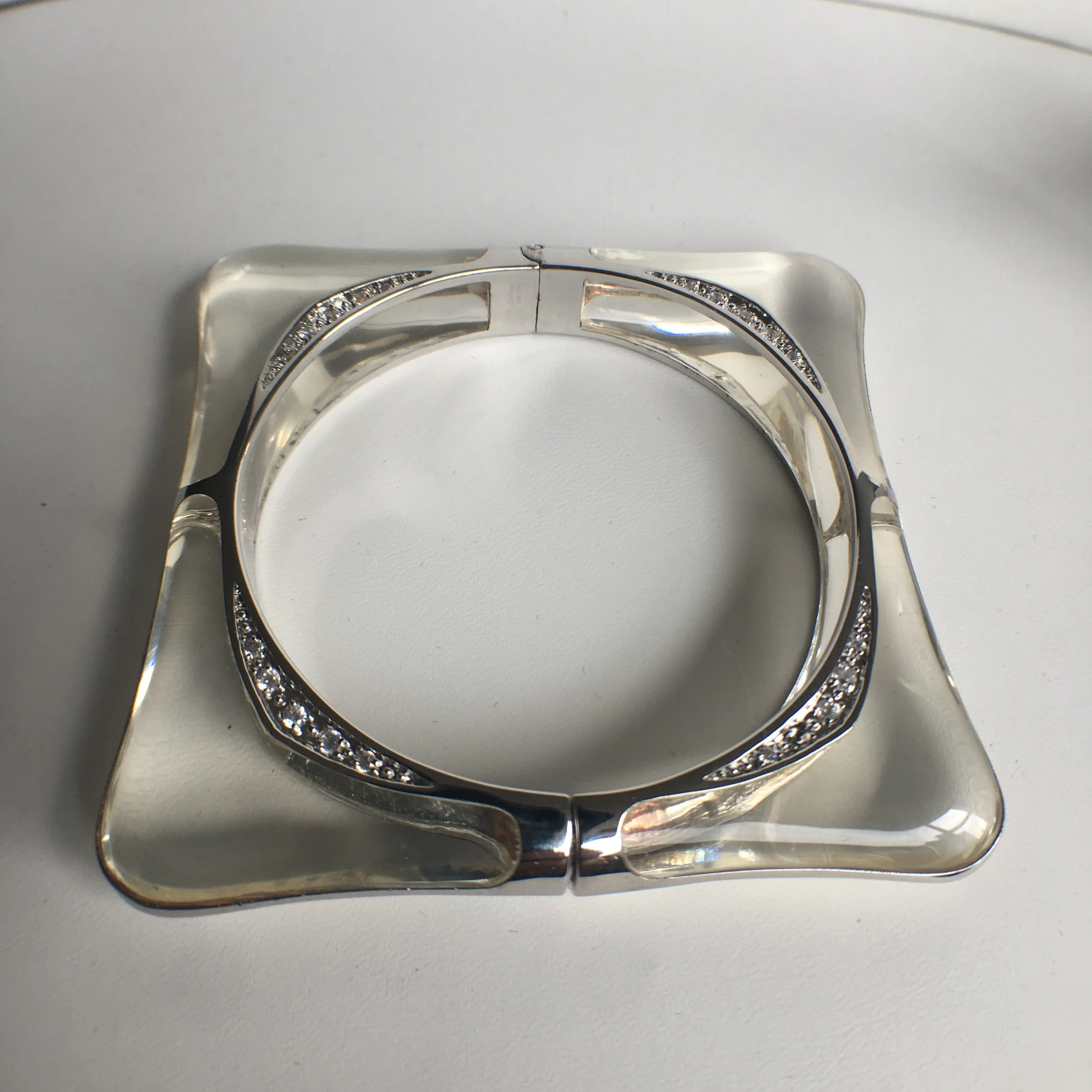 Square Acrylic Bangle with Rhodium Swirls