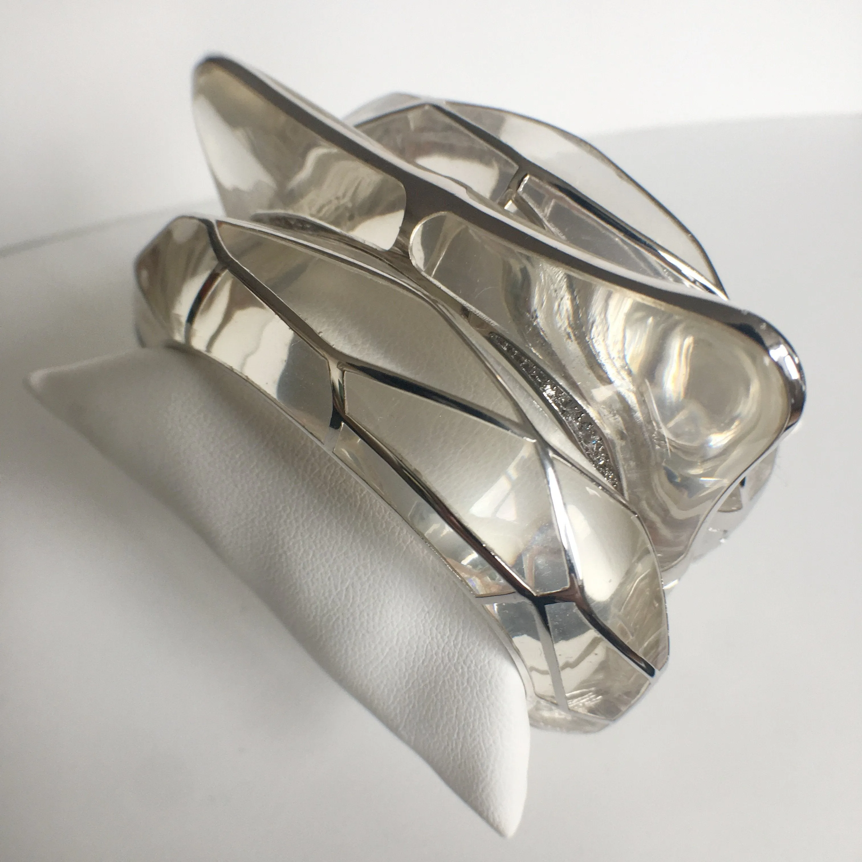 Square Acrylic Bangle with Rhodium Swirls