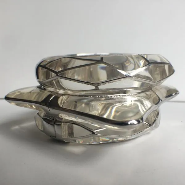 Square Acrylic Bangle with Rhodium Swirls