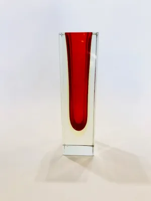 Square Clear Glass Bud Vase with Red Interior