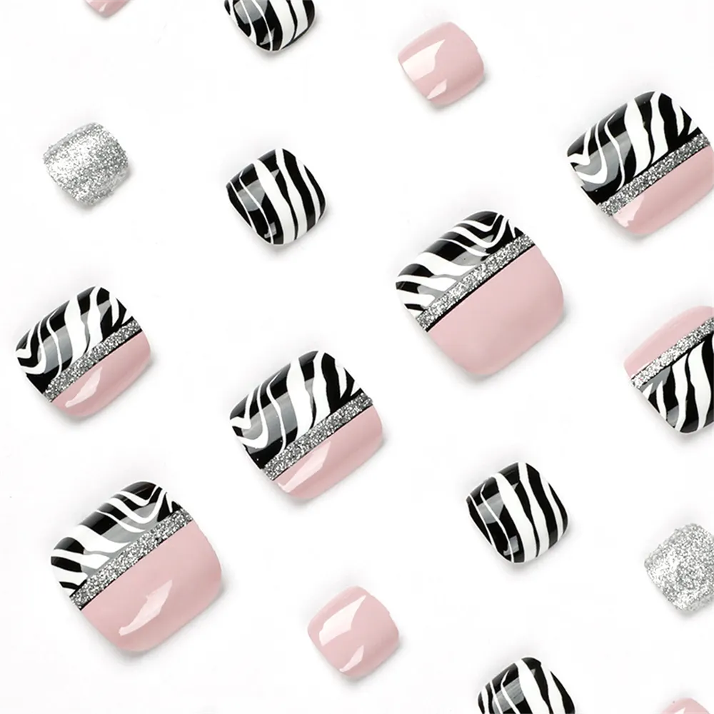 Square Toe Nude Pink Black and White Lines