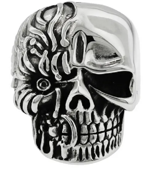 Stainless Steel 316L Decaying Skull Ring With Worms