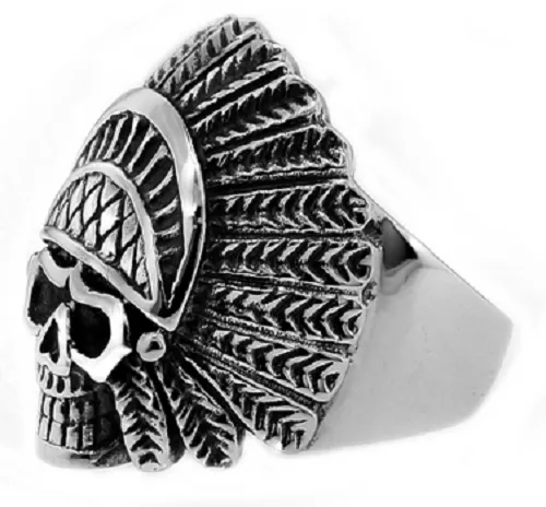 Stainless Steel 316L Indian Chief Skull Ring