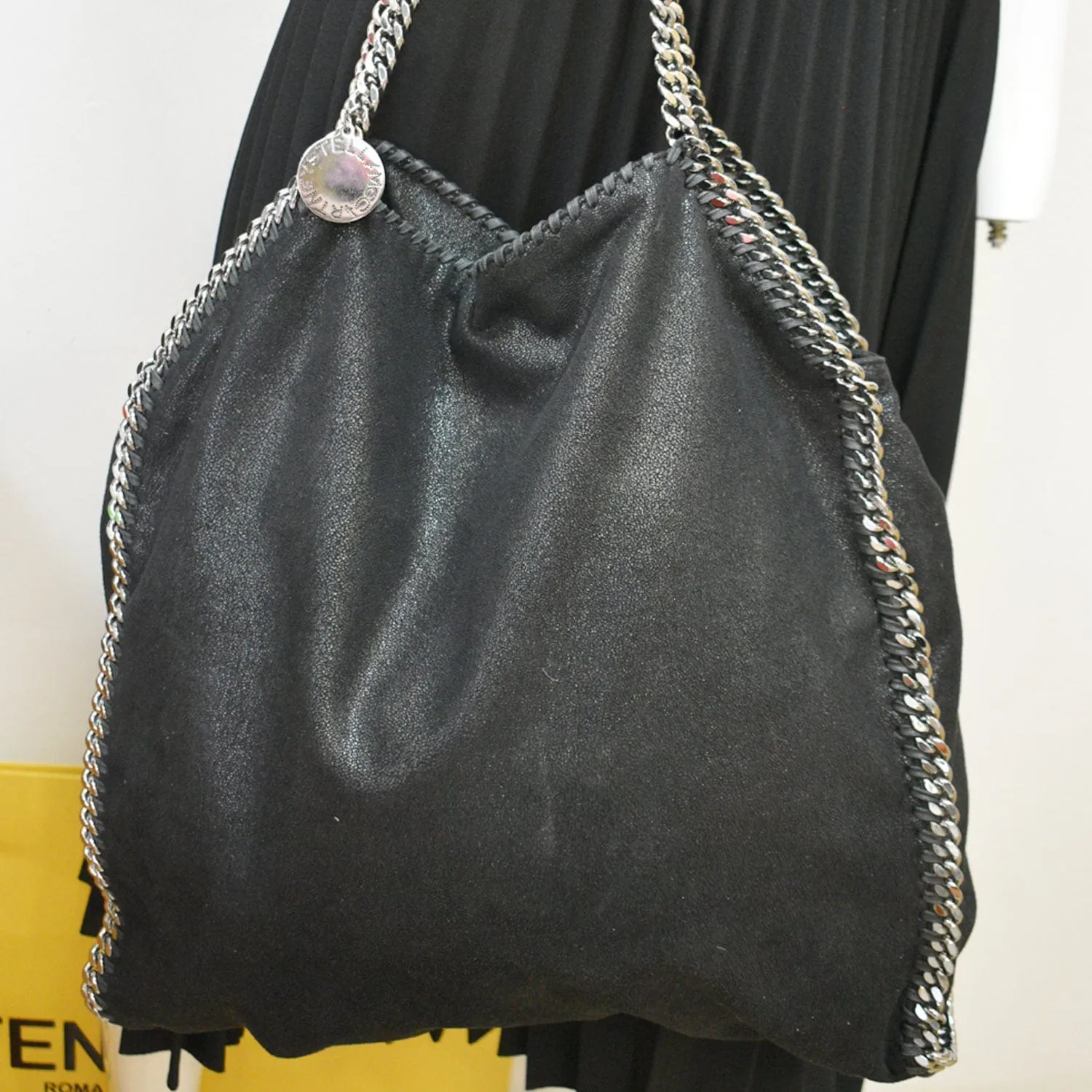 STELLA MCCARTNEY Falabella Large Faux Leather Chain Shoulder Bag Black - 15% Off